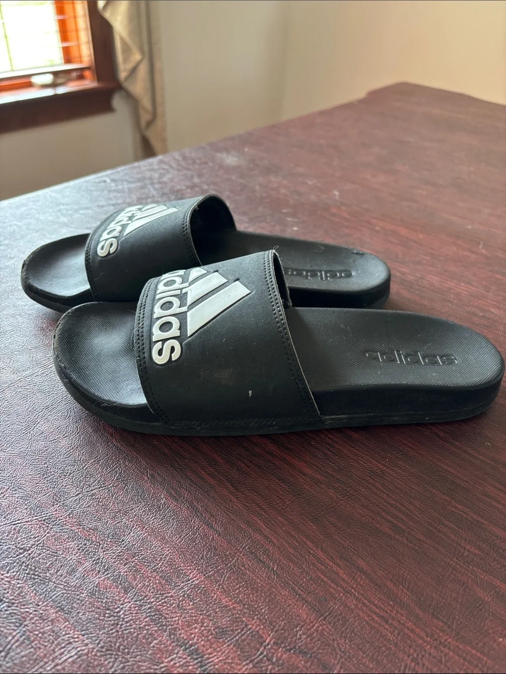 adidas Kids Black Slides with White Logo